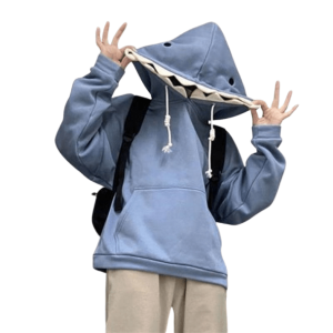 Y2K Grunge Shark Bite Hoodie for Trendy Summer Outfits and Aesthetic Looks