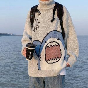 Y2K Grunge Shark Jaws Sweater - Trendy 90s Aesthetic Fashion Top