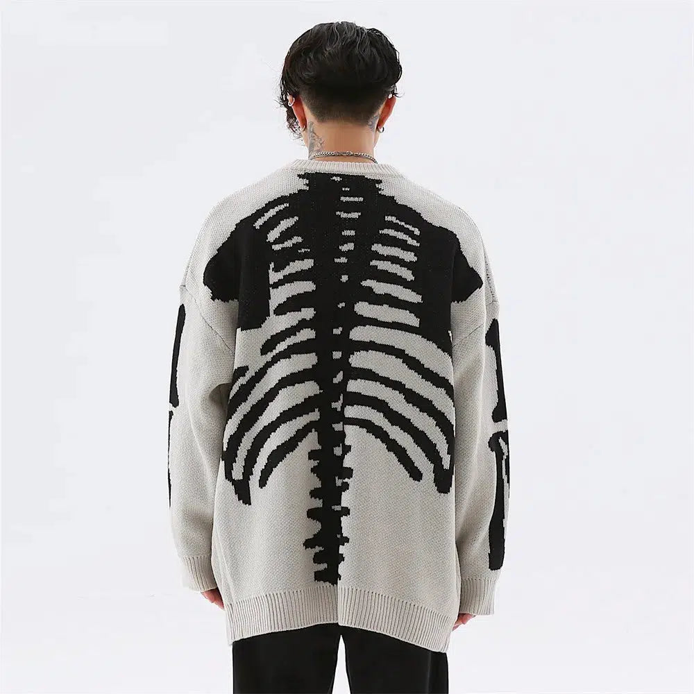 Y2K Grunge Skeleton Knitted Sweater for Trendy Aesthetic Outfits