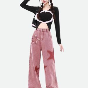 Y2K Grunge Star Denim Jeans: Vintage 90s Fashion with a Modern Twist