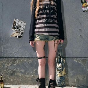 Y2K Grunge Striped Off Shoulder Top for Trendy Summer Outfits