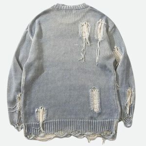 Y2K Grunge Tasseled Distressed Sweater for Trendy Aesthetic Outfits