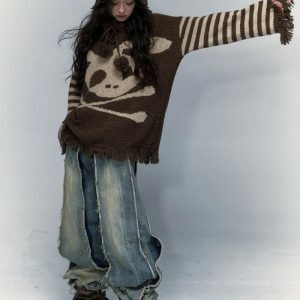 Y2K Grunge Tasseled Hooded Sweater for Trendy Summer Outfits