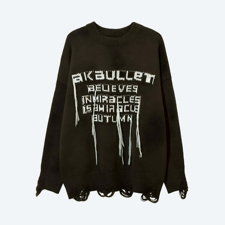 Y2K Grunge Tasseled Sweater for Trendy Summer Outfits and Aesthetic Looks