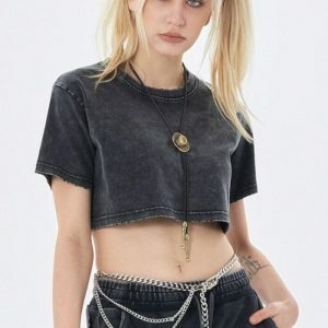 Y2K Grunge Washed Crop Top: Trendy 90s Aesthetic for Effortless Style