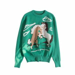 Y2K Grunge Wild Horses Sweater: Trendy 90s Fashion for Effortless Style