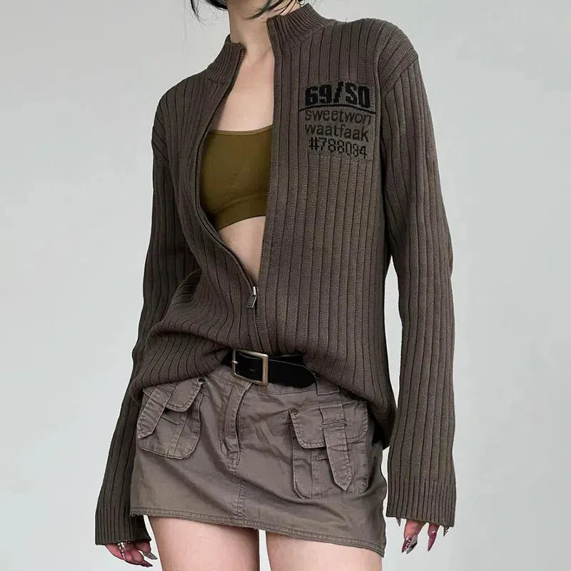 Y2K Grunge Zip-Up Cardigan Jacket for Trendy Summer Outfits