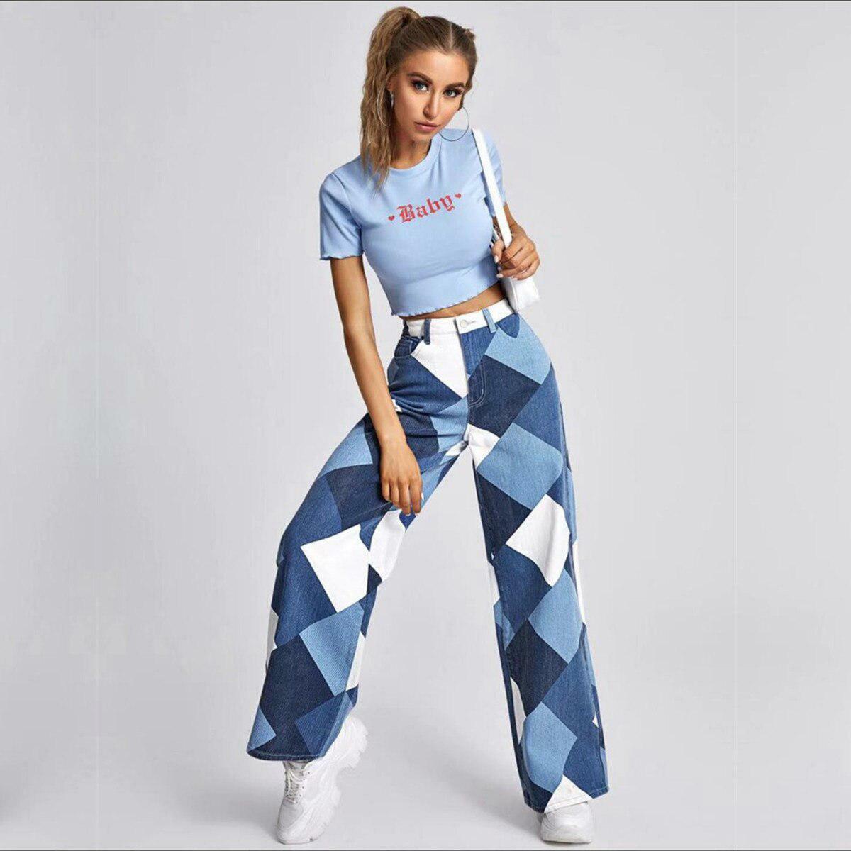 Y2K Harlequin Wide Leg Jeans: Trendy 90s Fashion for Effortless Style