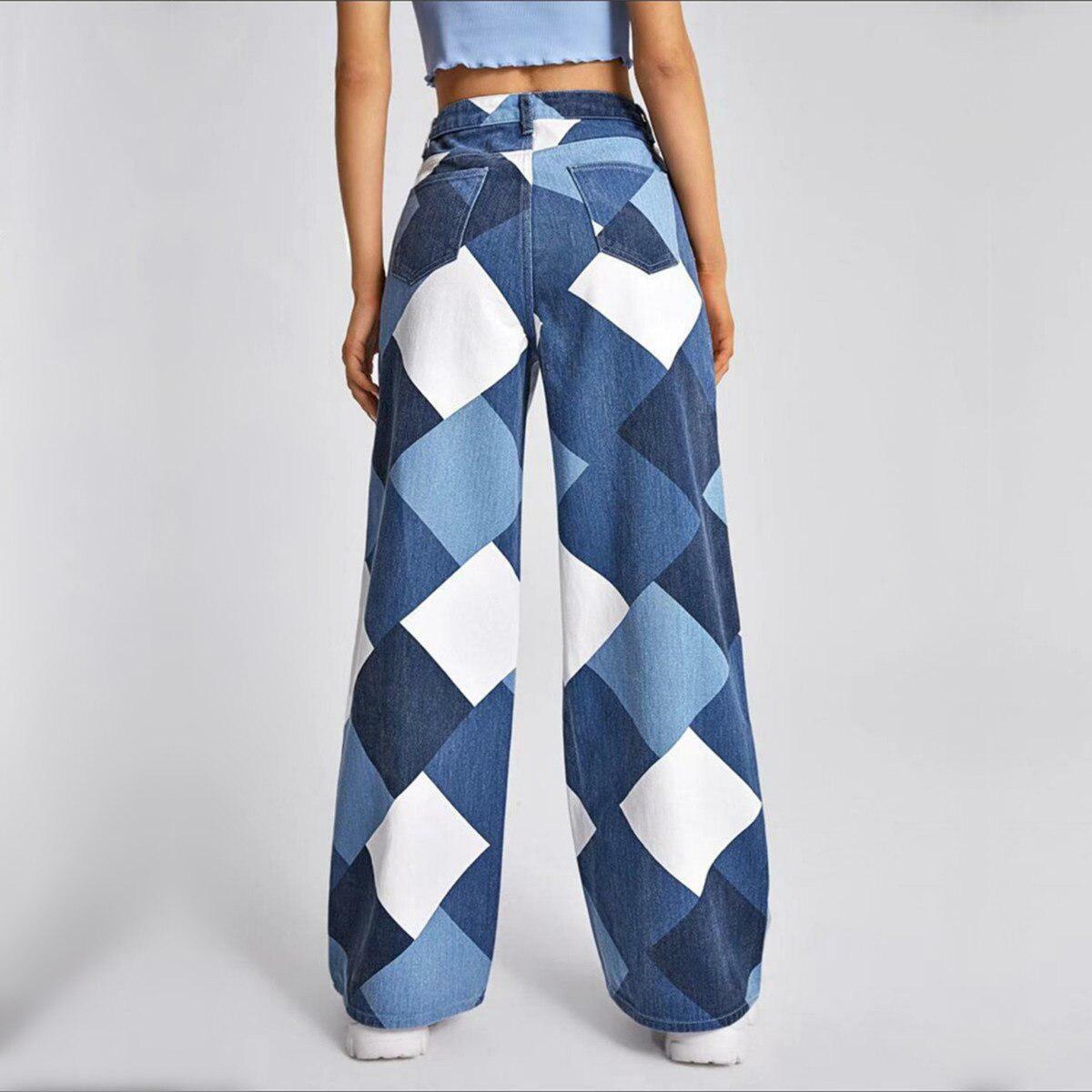 Y2K Harlequin Wide Leg Jeans: Trendy 90s Fashion for Effortless Style