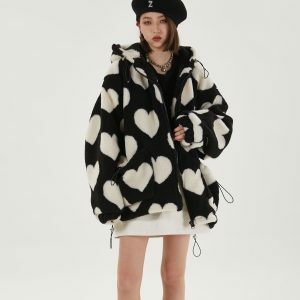 Y2K Heart Pattern Hooded Jacket for Trendy Summer Outfits