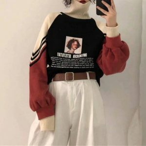 Y2K High Neck Sweatshirt: Vintage Grunge Style for Effortless Outfits