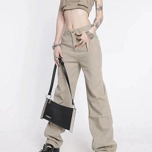 Y2K High Waist Cargo Jeans with Star Pockets for Trendy Summer Outfits