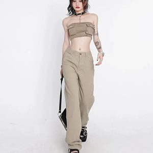 Y2K High Waist Cargo Jeans with Star Pockets for Trendy Summer Outfits