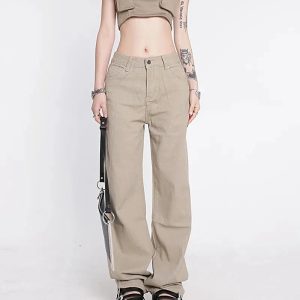 Y2K High Waist Cargo Jeans with Star Pockets for Trendy Summer Outfits