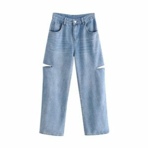 Y2K High Waist Ripped Jeans: Embrace 90s Grunge Fashion Vibes