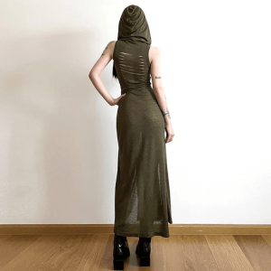 Y2K Hooded Slit Maxi Dress - Trendy Summer Dress for Effortless Style