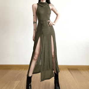 Y2K Hooded Slit Maxi Dress - Trendy Summer Dress for Effortless Style