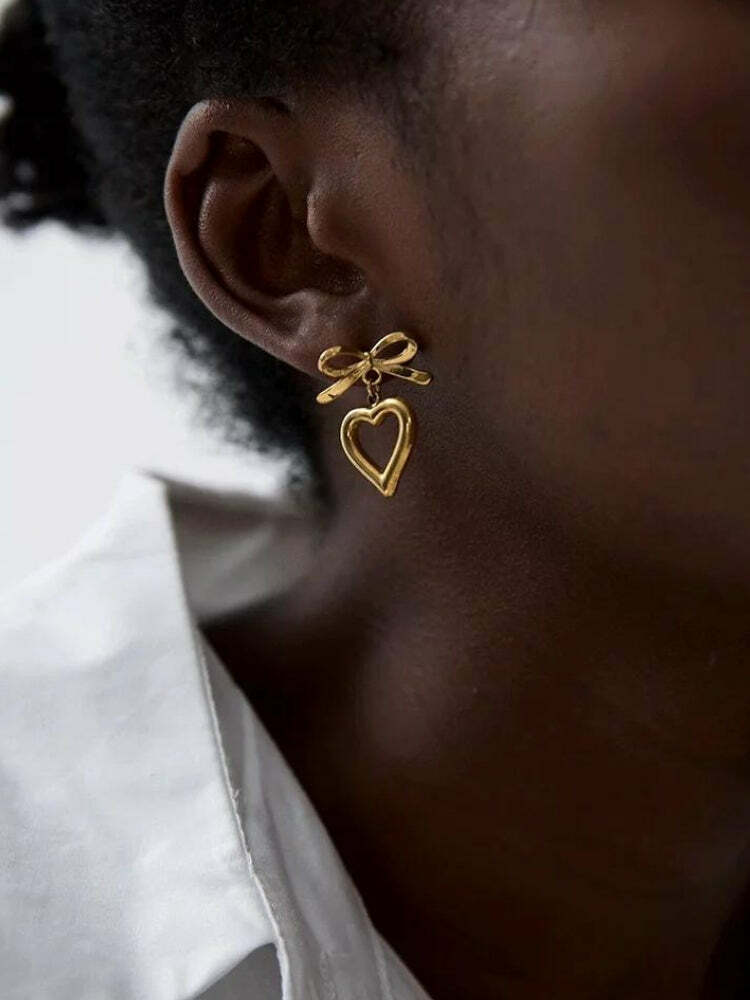 Y2K-Inspired Bow & Heart Earrings for Trendy Summer Outfits