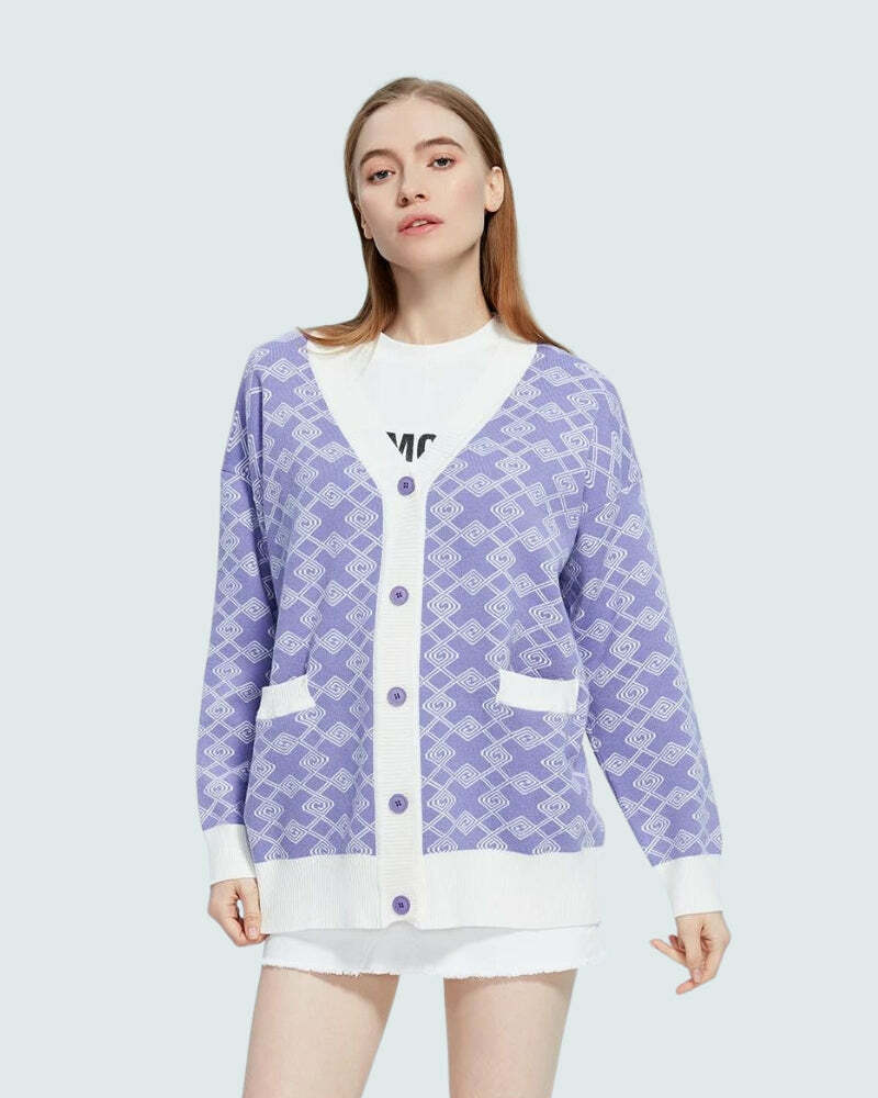 Y2K-Inspired Buttoned Purple Cardigan for Trendy Summer Outfits