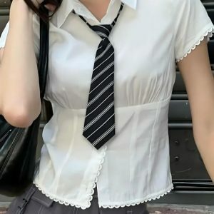 Y2K-Inspired College Shirt with Striped Tie for Trendy Outfits