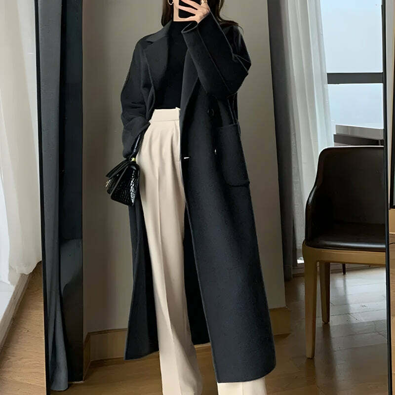 Y2K-Inspired Dark Academia Belted Long Coat for Chic Fall Outfits