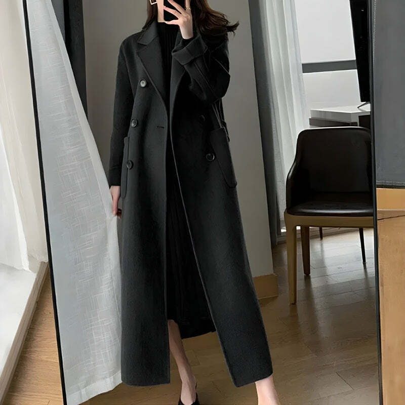 Y2K-Inspired Dark Academia Belted Long Coat for Chic Fall Outfits