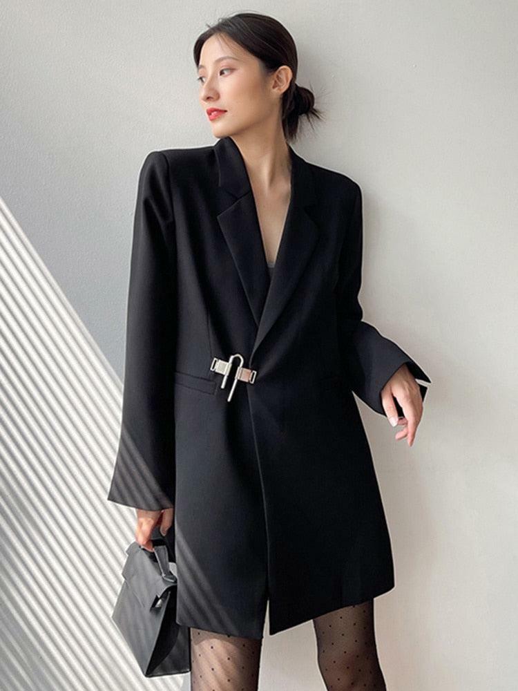 Y2K-Inspired Dark Academia Buckle Up Blazer for Trendy Outfits