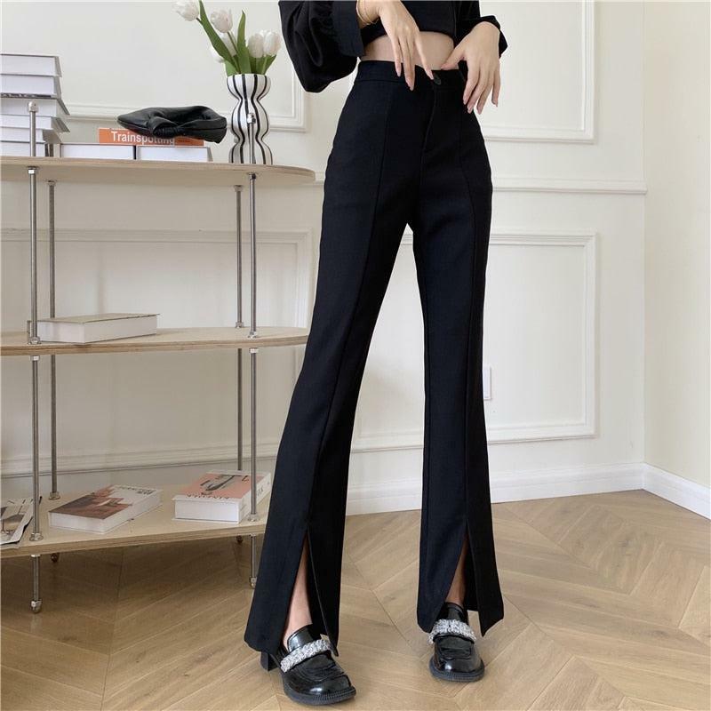 Y2K-Inspired Dark Academia Hem Split Pants for Trendy Aesthetic Looks