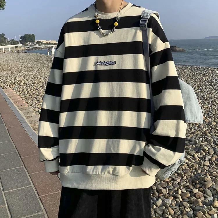 Y2K Inspired Embroidered Striped Sweatshirt for Trendy Aesthetic Looks