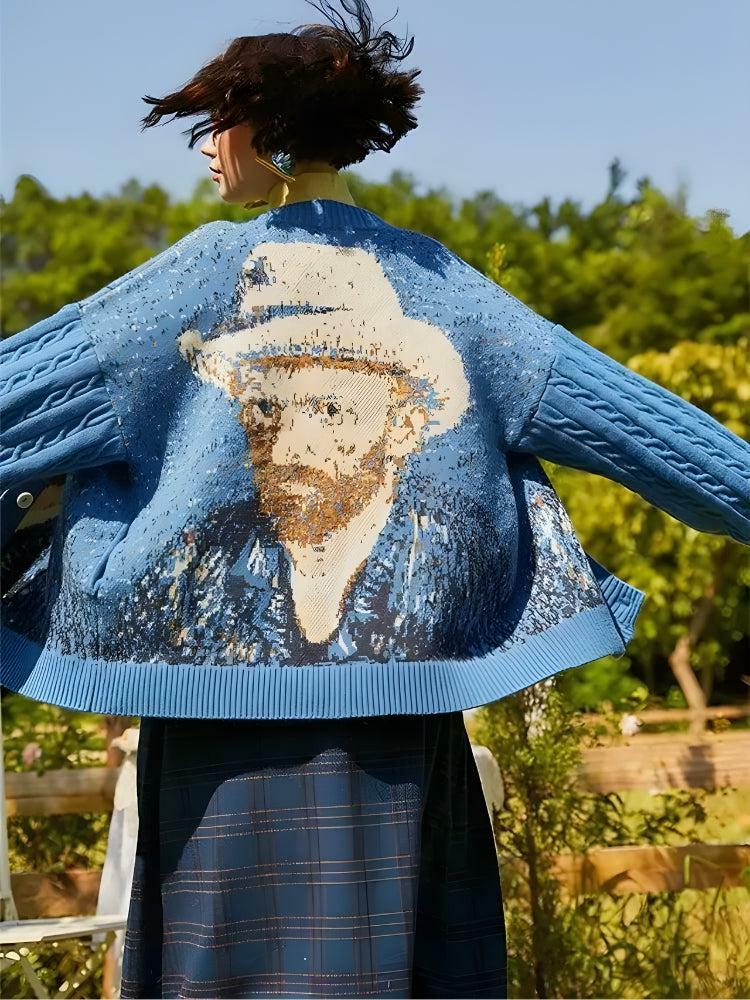 Y2K-Inspired Van Gogh Self Portrait Cardigan for Aesthetic Outfits