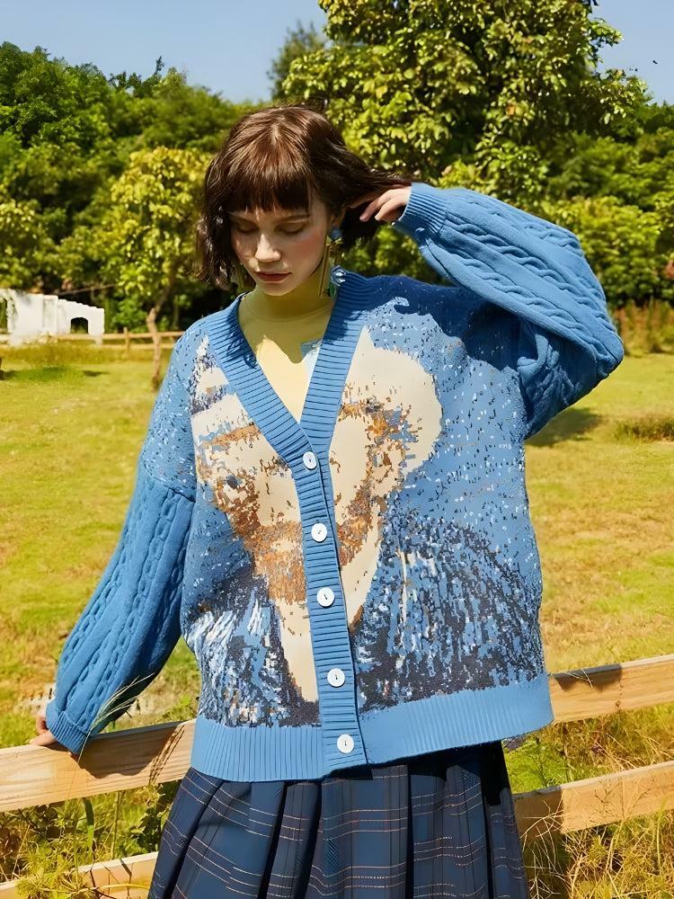 Y2K-Inspired Van Gogh Self Portrait Cardigan for Aesthetic Outfits