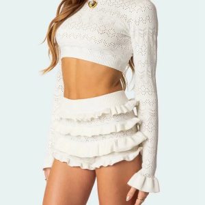 Y2K Knitted Crop Top & Ruffled Shorts Set for Trendy Summer Outfits