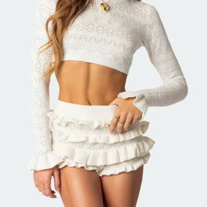 Y2K Knitted Crop Top & Ruffled Shorts Set for Trendy Summer Outfits