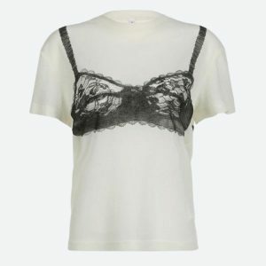 Y2K Lace Bra Tee: Trendy Crop Top for Summer Outfits & Aesthetic Looks