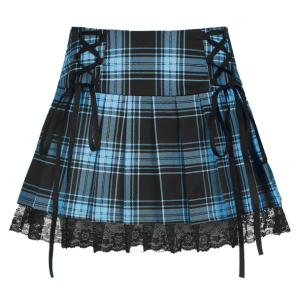 Y2K Lace Up Plaid Skirt: Trendy Grunge Aesthetic for Summer Outfits