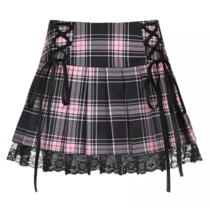 Y2K Lace Up Plaid Skirt: Trendy Grunge Aesthetic for Summer Outfits