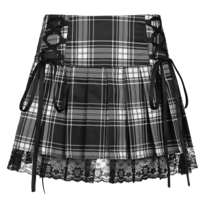 Y2K Lace Up Plaid Skirt: Trendy Grunge Aesthetic for Summer Outfits