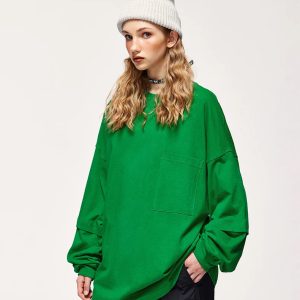 Y2K Layered Sleeve Basic Sweatshirt for Trendy Summer Outfits