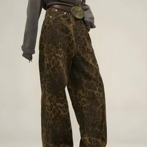 Y2K Leopard Print Straight Leg Pants for Trendy Summer Outfits