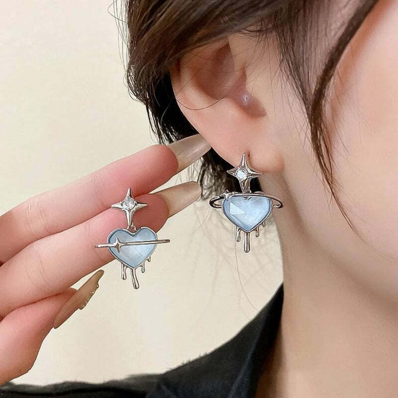 Y2K Melting Heart Earrings: Trendy Grunge Aesthetic Jewelry for Summer