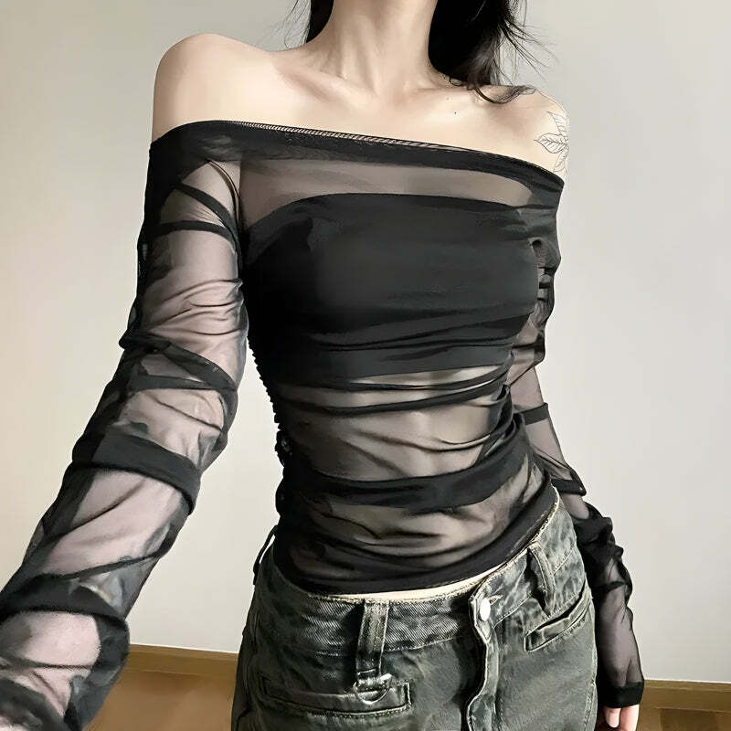 Y2K Off Shoulder Mesh Top: Trendy Summer Fashion for Effortless Style