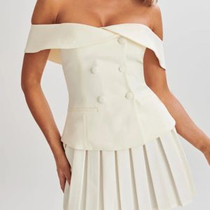 Y2K Off Shoulder Top & Pleated Mini Skirt Set for Trendy Summer Outfits