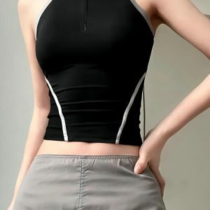 Y2K Open Back Zip-Up Top: Trendy Grunge Style for Summer Outfits