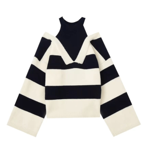 Y2K Open Shoulder Stripe Sweater: Trendy Summer Layering Essential