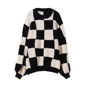 Y2K Oversized Checkered Sweater for Cozy Grunge Aesthetic Outfits