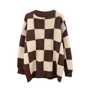 Y2K Oversized Checkered Sweater for Cozy Grunge Aesthetic Outfits