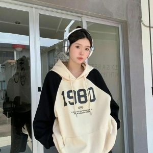 Y2K Oversized Patchwork Hoodie for Trendy Grunge Aesthetic Outfits