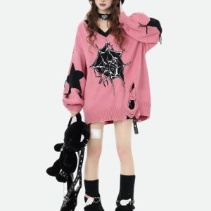 Y2K Pastel Goth Sweater: Trendy Grunge Aesthetic for Stylish Outfits