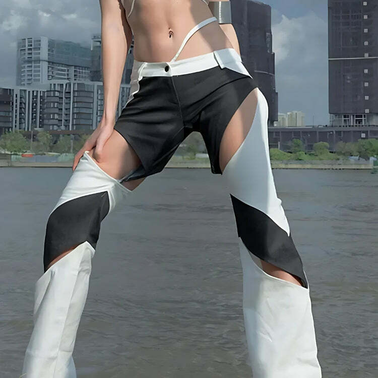 Y2K Patchwork Cut-Out Festival Pants for Trendy Summer Outfits