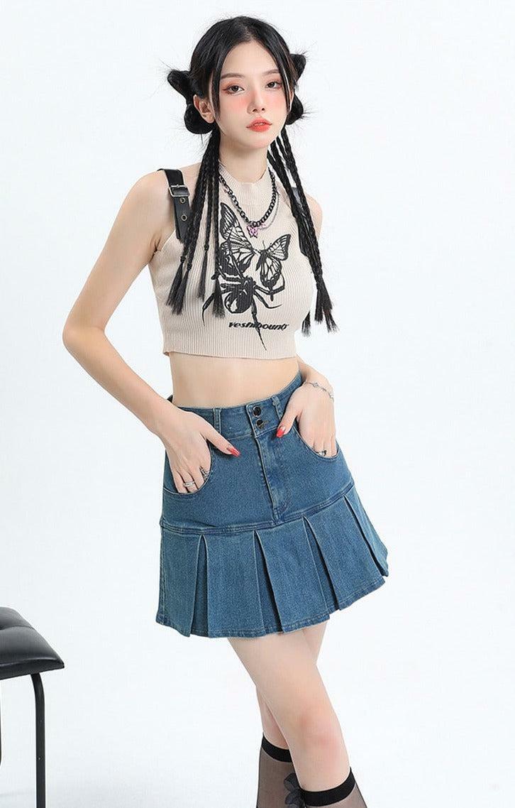 Y2K Pleated Denim Mini Skort for Trendy Summer Outfits